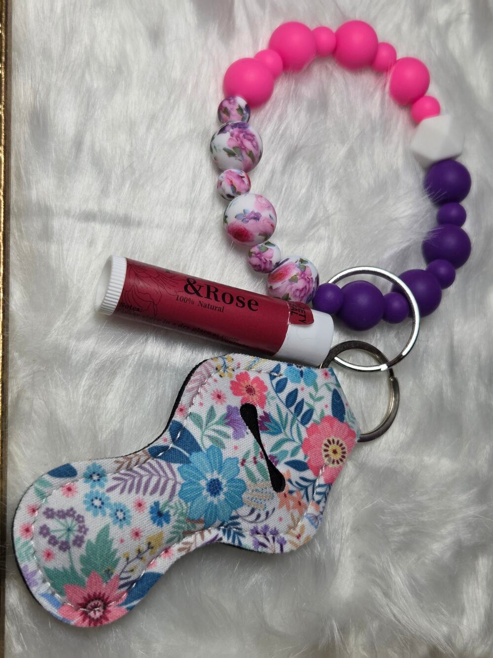Handmade Silicone Beaded Wristlet Keychain Bracelet Chapstick Holder